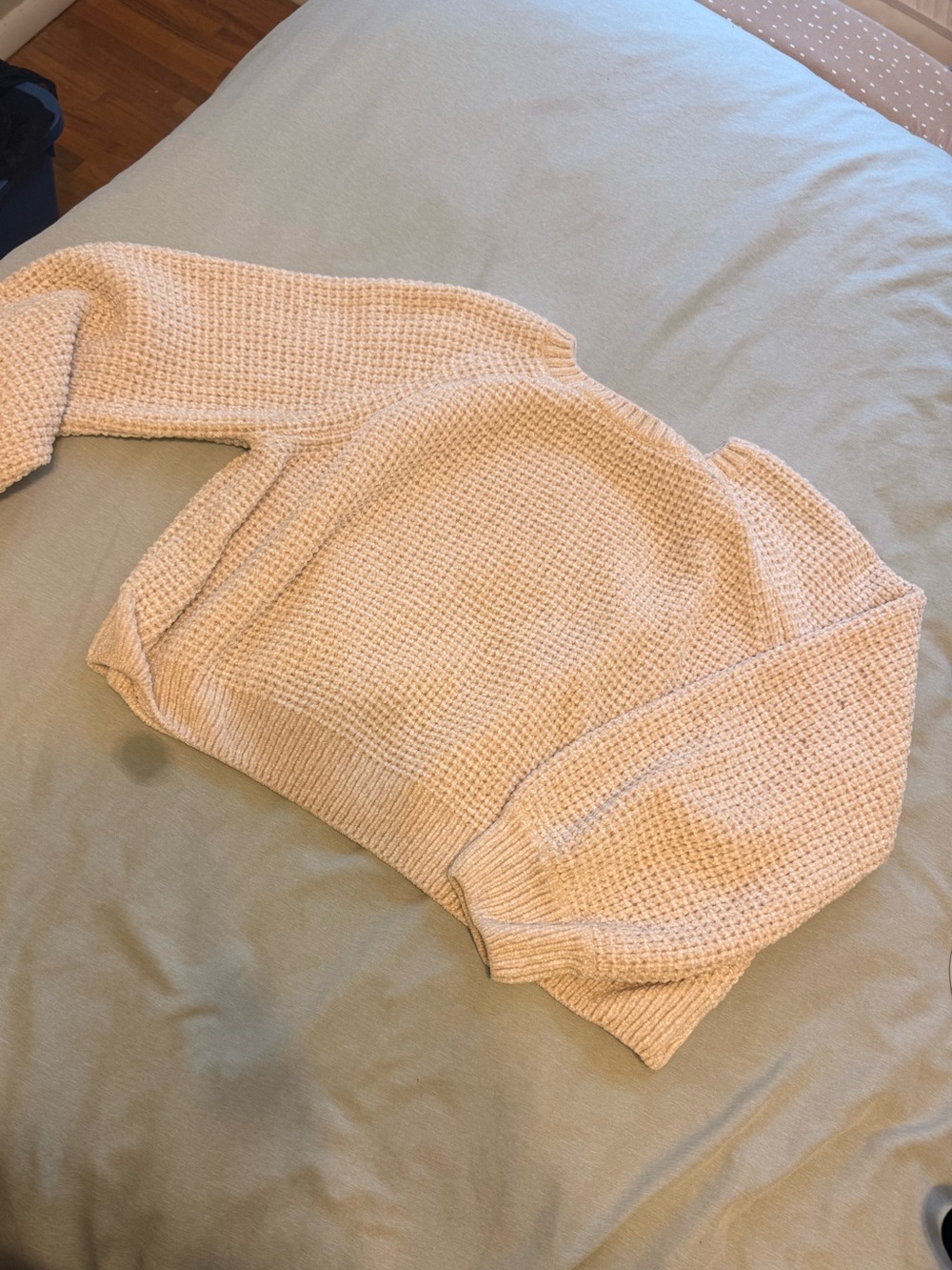 ARULA Cream Waffle-Knit Crewneck Sweater